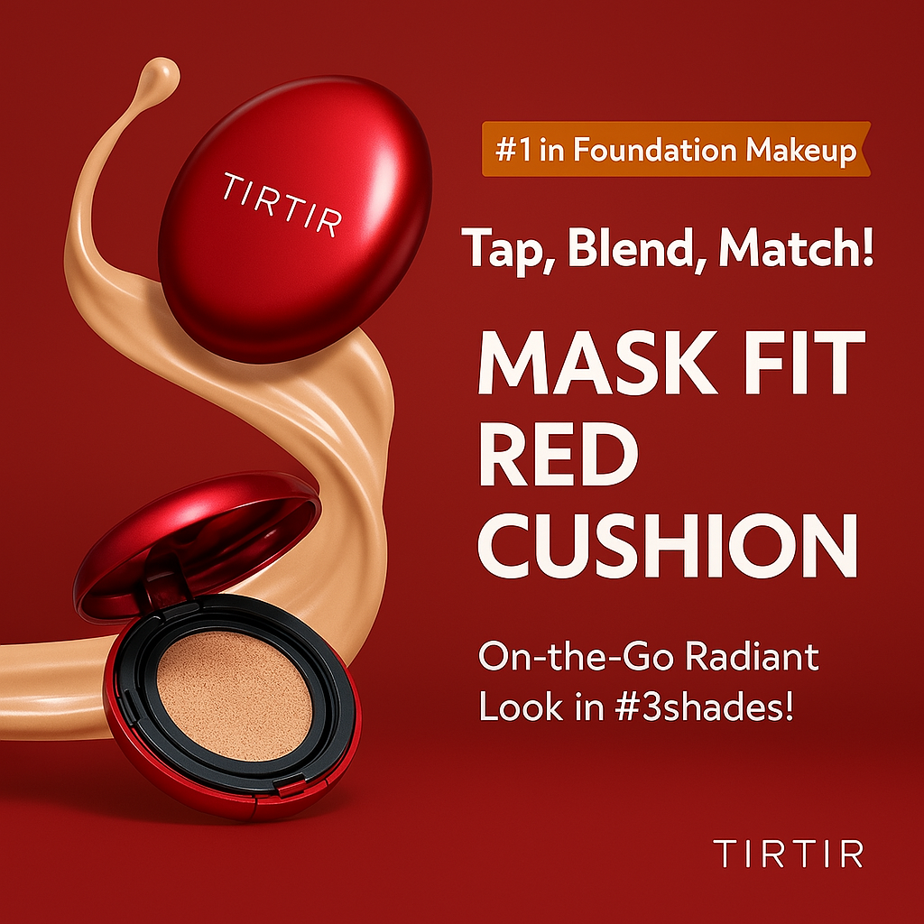 TIRTIR Red Cushion Glow Foundation – Full Coverage, Poreless Finish, Korean Radiance in a Tap