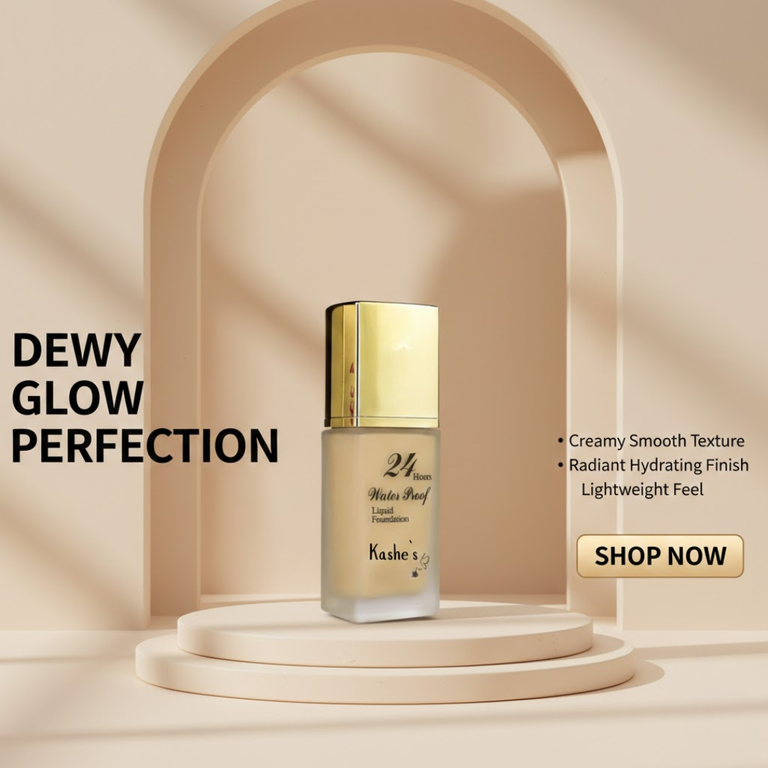 Kashe's 24 Hours Waterproof Liquid Foundation | Dewy Radiant Glow, Smooth Full Coverage, Lightweight Creamy Texture | 24H Waterproof Protection