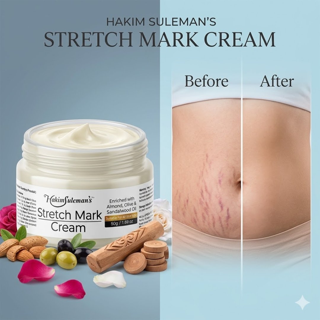 Hakim Suleman's Stretch Mark Cream | Premium Ayurvedic Formula with Almond, Olive & Sandalwood Oil | Visibly Fades Stretch Marks on Belly, Thighs & More