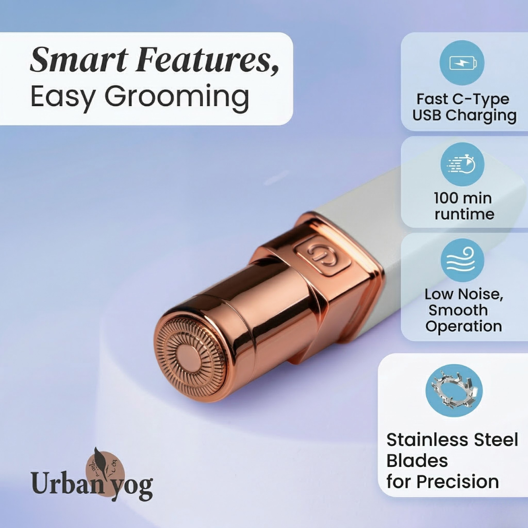 Urban Yog Electric Facial Hair Remover | Painless, Instant & Safe for Sensitive Skin | Portable with Stainless Steel Blades & USB Charging