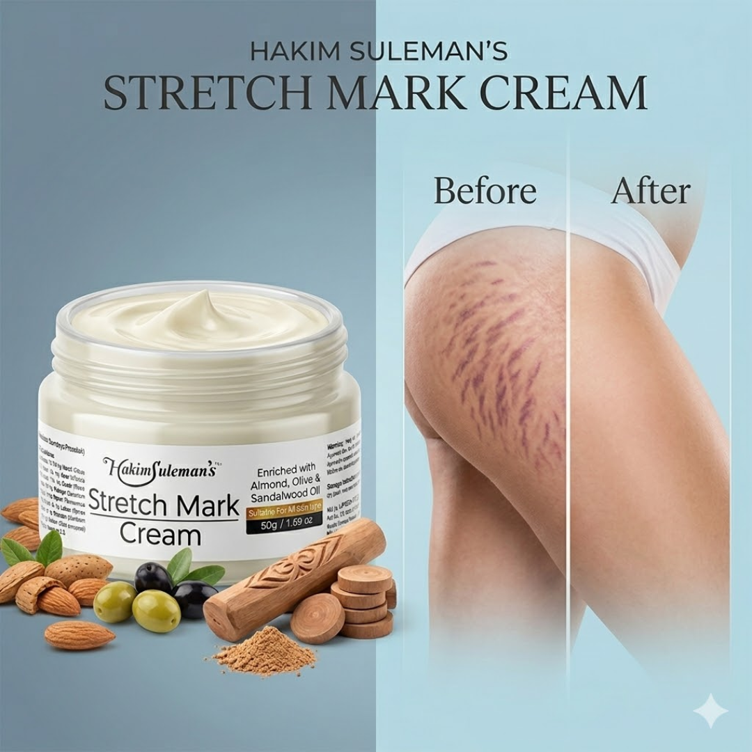 Hakim Suleman's Stretch Mark Cream | Premium Ayurvedic Formula with Almond, Olive & Sandalwood Oil | Visibly Fades Stretch Marks on Belly, Thighs & More