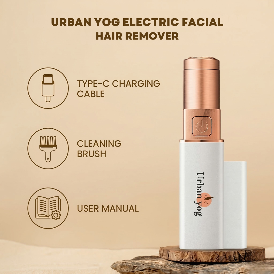 Urban Yog Electric Facial Hair Remover | Painless, Instant & Safe for Sensitive Skin | Portable with Stainless Steel Blades & USB Charging