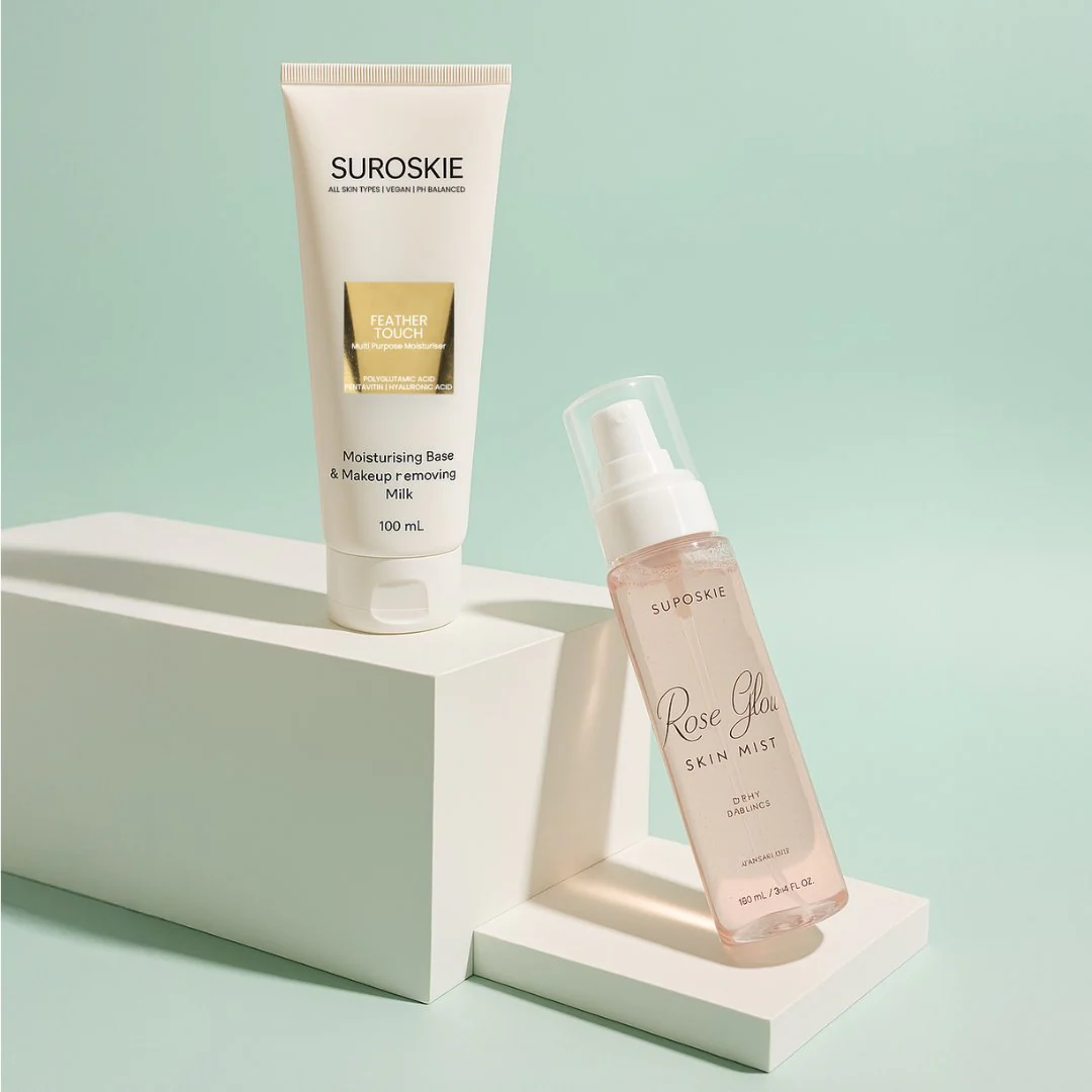 Suroskie Face Prep Bundle (Moisturizer Cum Primer + Rose Mist) - Flawless, Dewy & Long-lasting Makeup - Pore Minimizer & hydration (Best for all Skin Types)