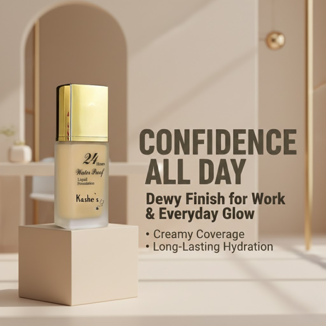 Kashe's 24 Hours Waterproof Liquid Foundation | Dewy Radiant Glow, Smooth Full Coverage, Lightweight Creamy Texture | 24H Waterproof Protection