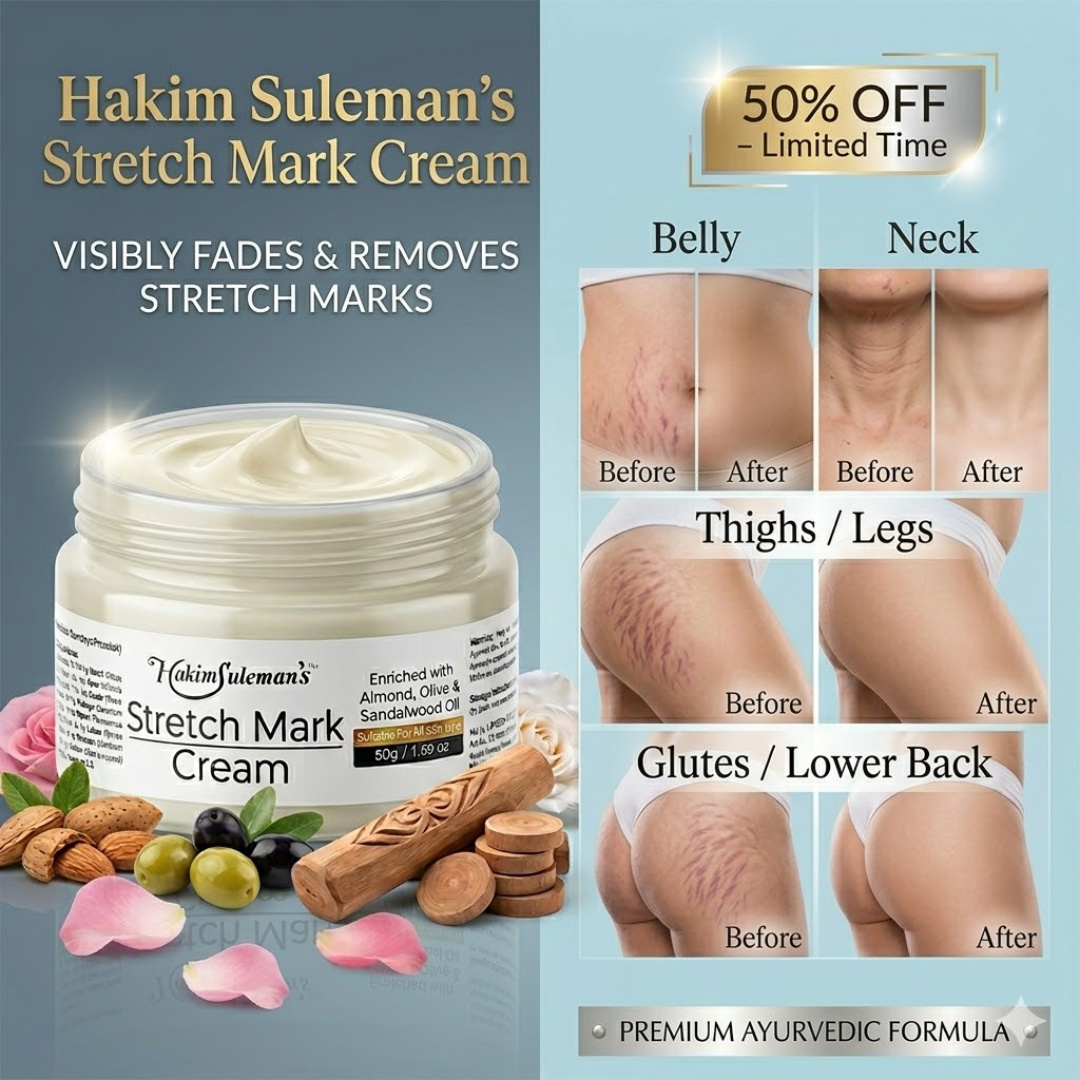 Hakim Suleman's Stretch Mark Cream | Premium Ayurvedic Formula with Almond, Olive & Sandalwood Oil | Visibly Fades Stretch Marks on Belly, Thighs & More