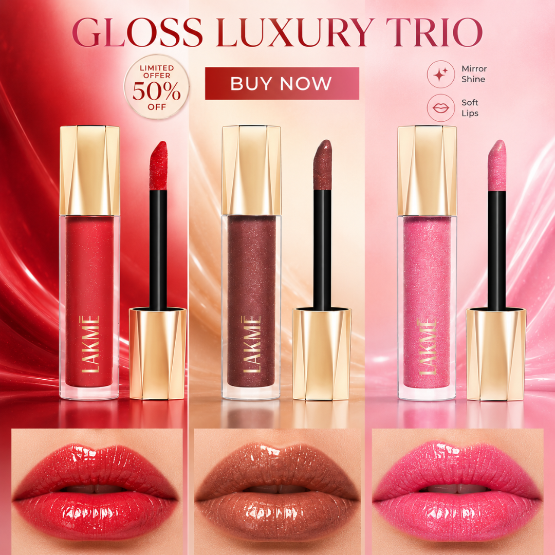 Lakmé Gloss Luxury Trio – 3D Crystal Shine – Mirror Shine, Soft Lips – Ultra Shine, Lightweight Feel