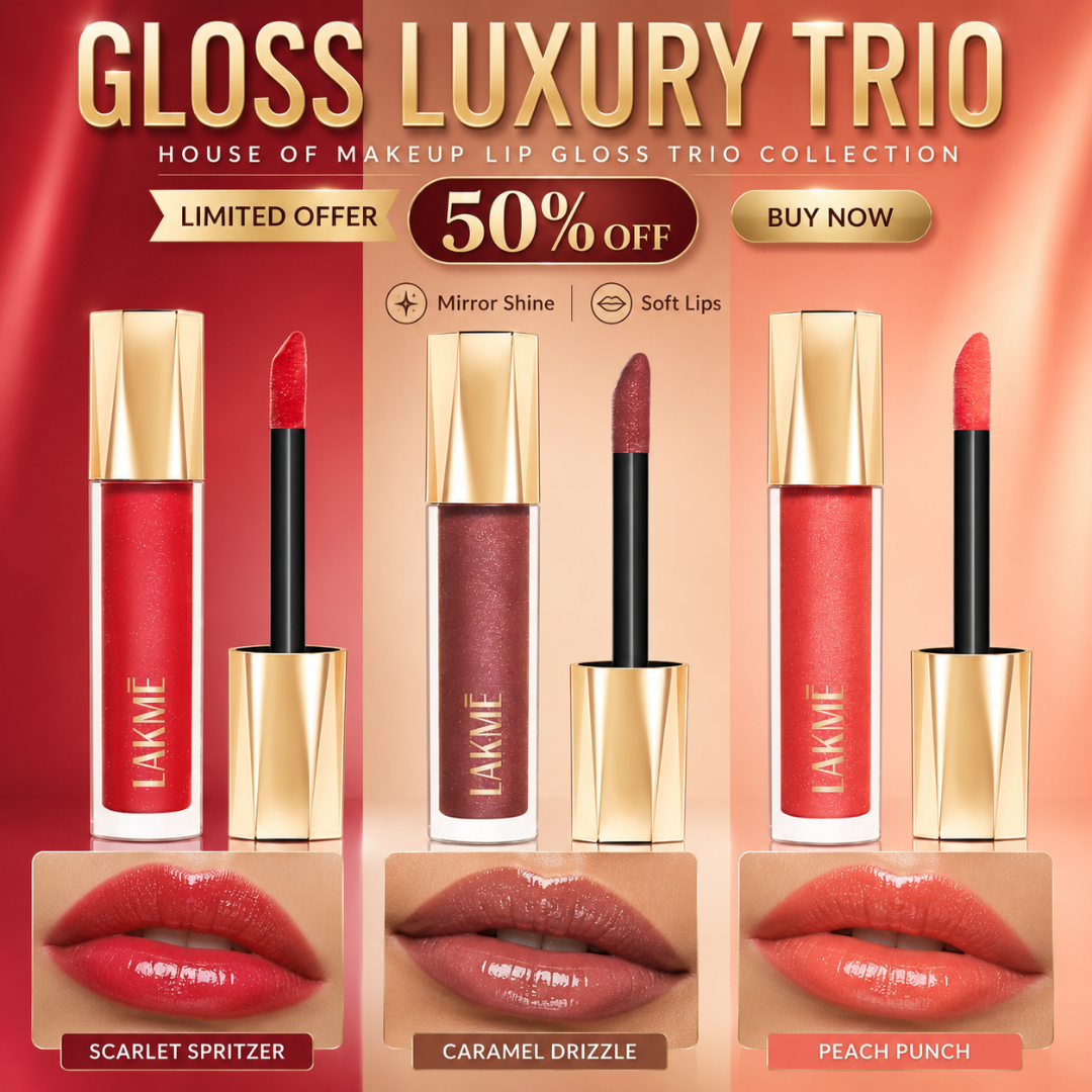 Lakmé Gloss Luxury Trio – 3D Crystal Shine – Mirror Shine, Soft Lips – Ultra Shine, Lightweight Feel