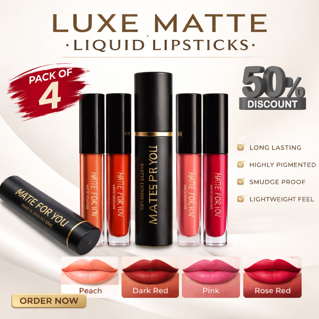 SL Basics Luxe Matte Liquid Lipstick Pack of 4 - Highly Pigmented, Smudge Proof & Long-Lasting Set