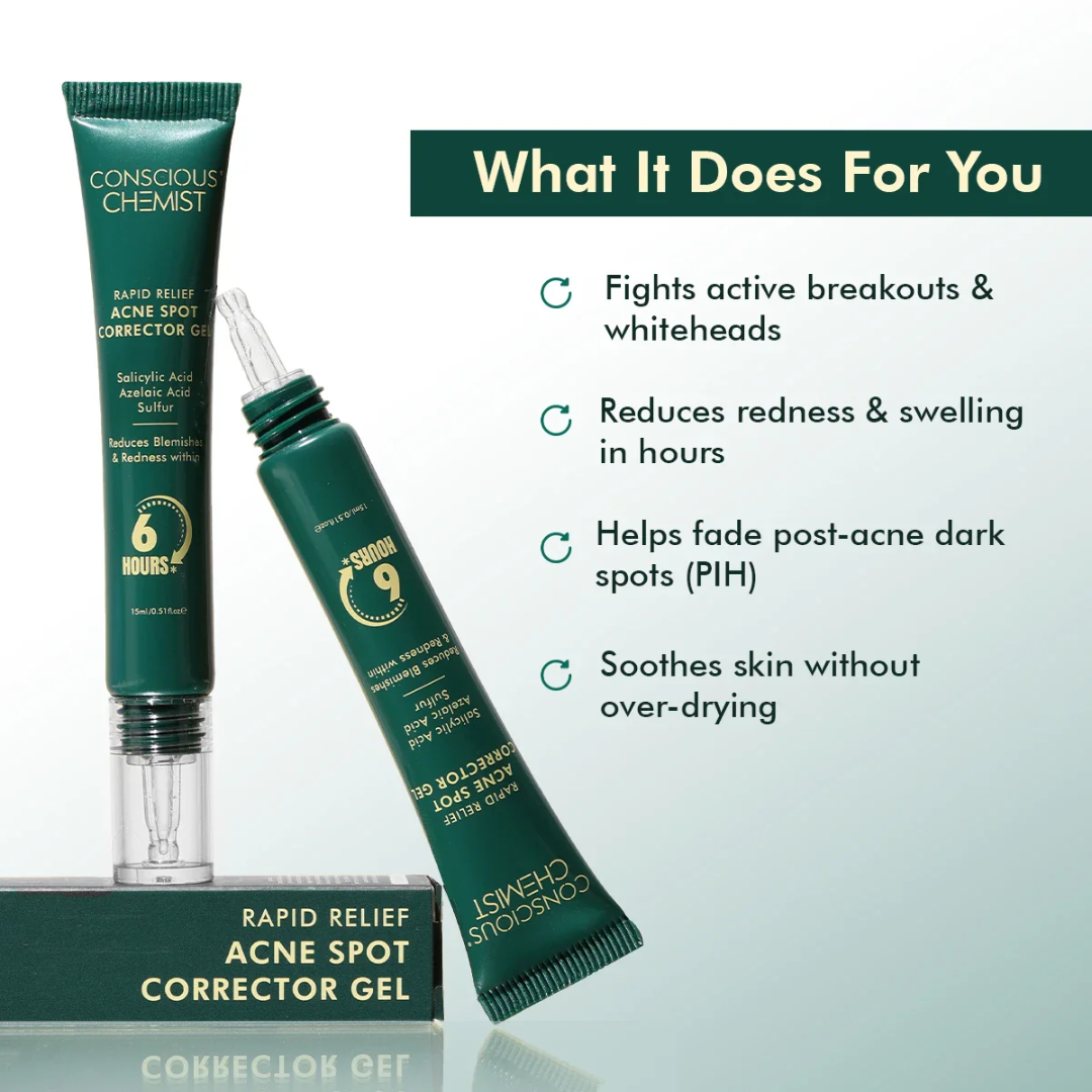 Conscious Chemist Acne Relief Gel | Reduces Pimples Fast | Controls Oil | Calms Redness