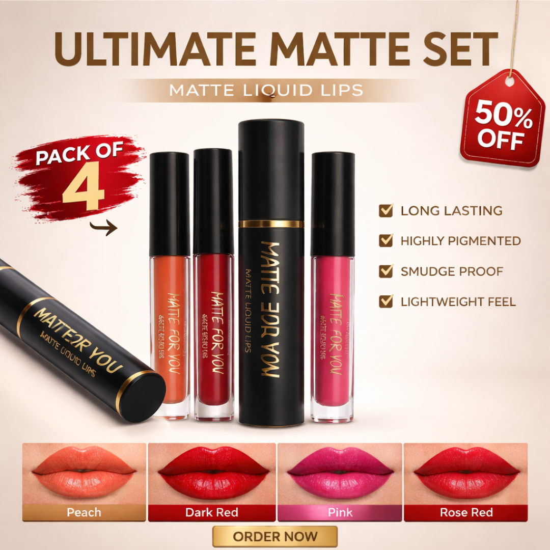 SL Basics Luxe Matte Liquid Lipstick Pack of 4 - Highly Pigmented, Smudge Proof & Long-Lasting Set