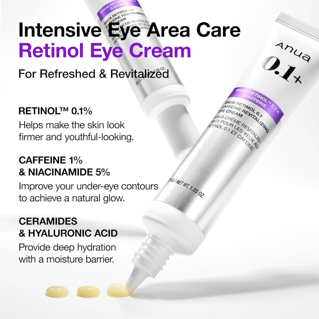 ANUA Retinol + Caffeine Eye Cream – Dark Circle, Puffiness & Wrinkle Treatment for Firmer, Brighter Eyes.