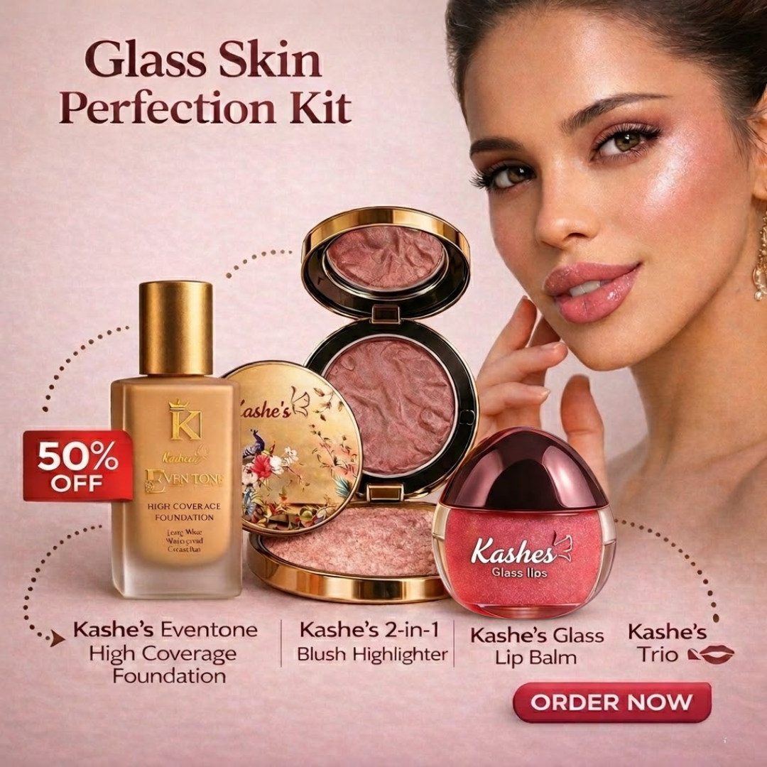 Kashe's Glass Skin Perfection Kit (Foundation, Blush & Lip Balm)