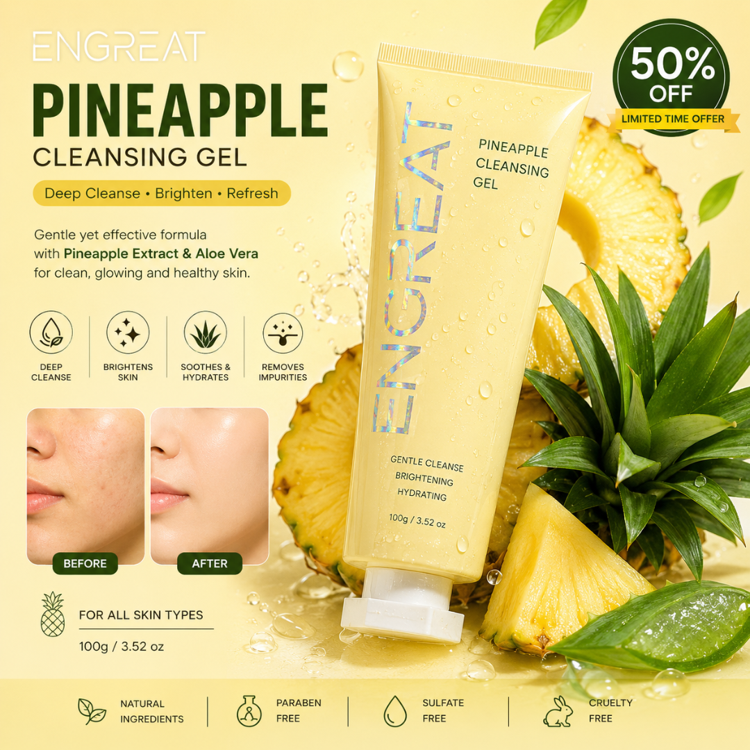 Engreat Pineapple Cleansing Gel – 50% OFF – Deep Cleanse, Brighten & Refresh – With Pineapple Extract & Aloe Vera – Gentle Yet Effective – Removes Impurities, Brightens Skin, Soothes & Hydrates – For All Skin Types