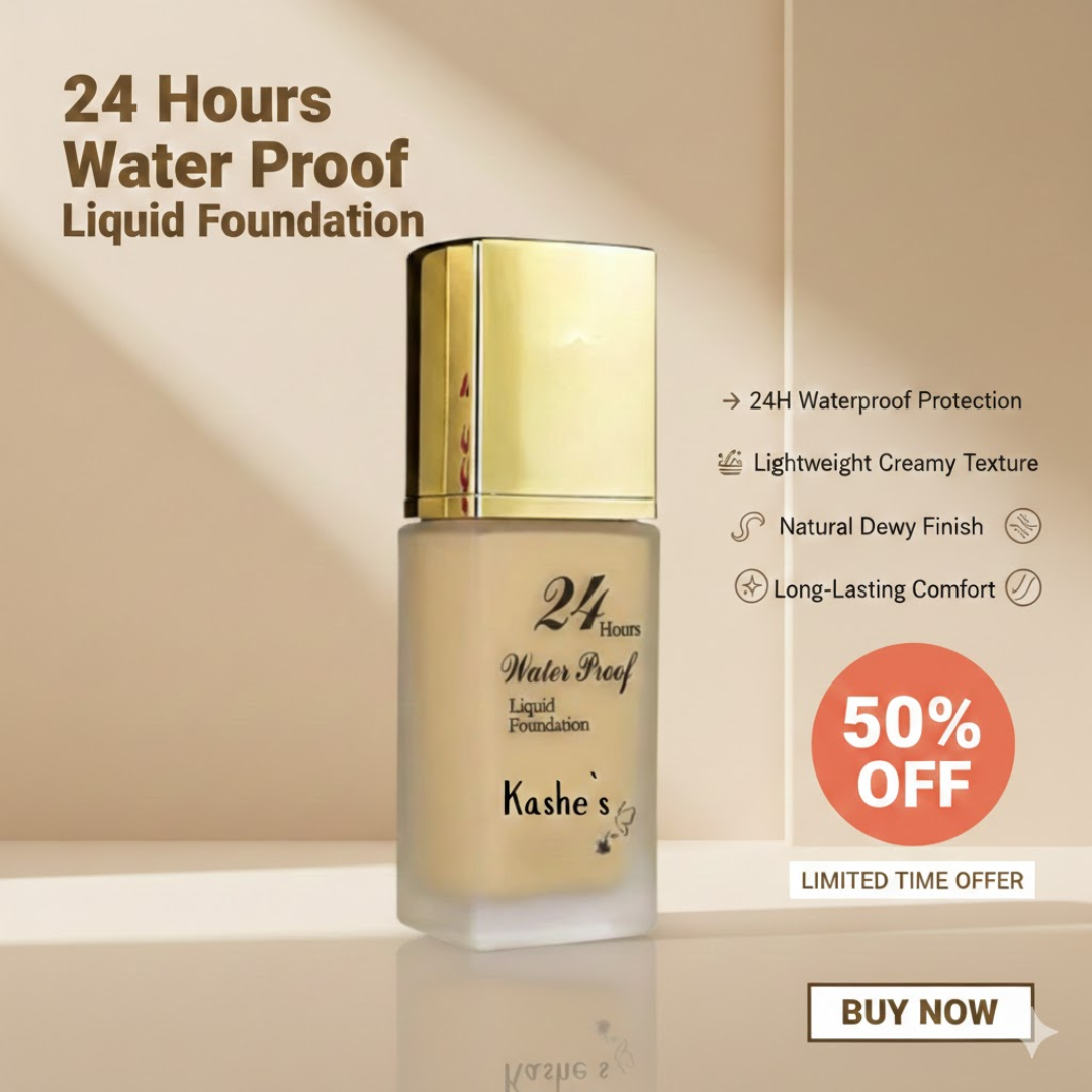 Kashe's 24 Hours Waterproof Liquid Foundation | Dewy Radiant Glow, Smooth Full Coverage, Lightweight Creamy Texture | 24H Waterproof Protection