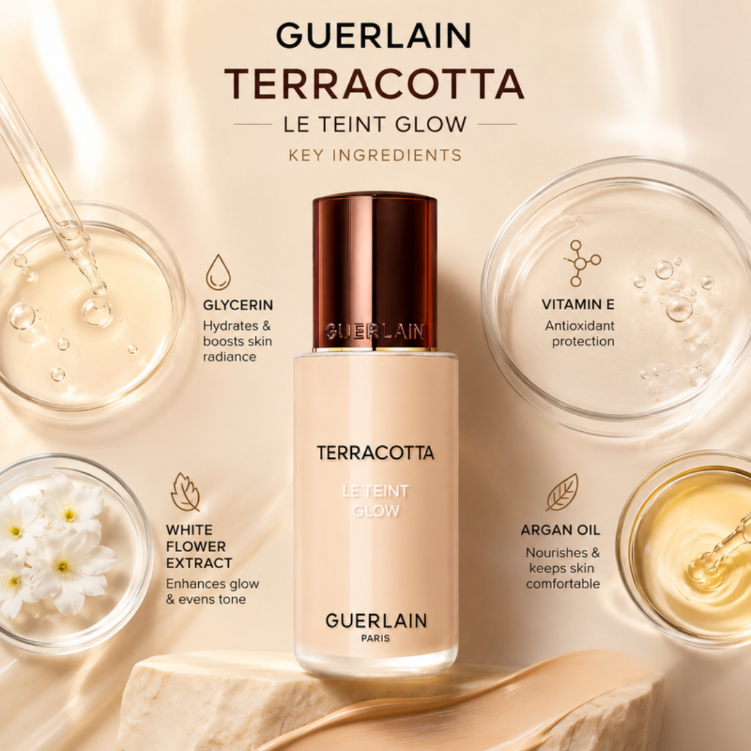 Guerlain Terracotta Le Teint Glow – Healthy Glow, Naturally You – Hydrating, Lightweight & Long-Lasting Foundation – Natural Glow Finish – With Glycerin, Vitamin E, White Flower Extract & Argan Oil
