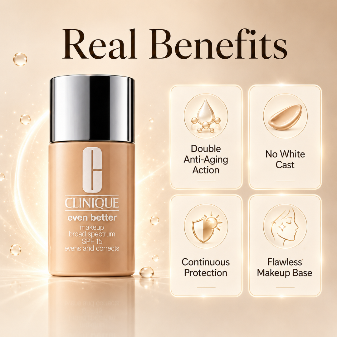 Clinique Even Better Makeup Broad Spectrum SPF 50 – 50% OFF – The Ultimate Glass Skin Luminous Glow – Zero Oil, Zero Shine – Evens, Corrects & Brightens – Deep Hydration, UV Protection & Oil Control