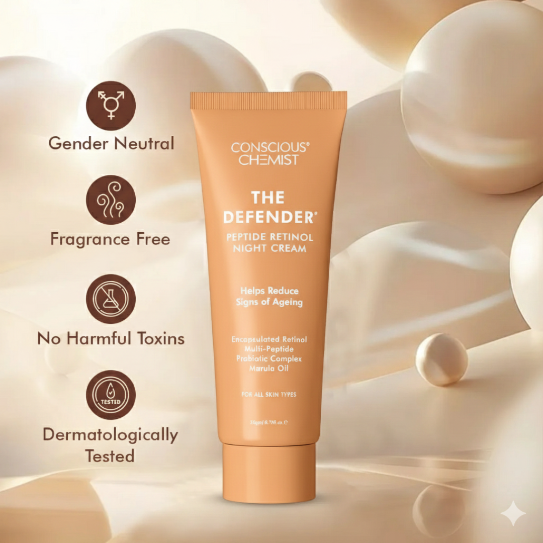 Conscious Chemist The Defender Retinol Night Cream | Fine Line & Wrinkle Care | Peptide-Powered Anti-Aging Moisturizer