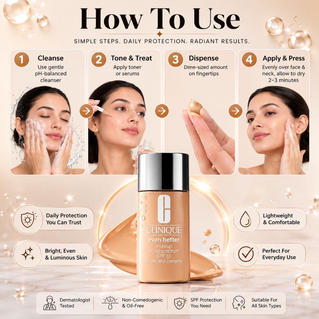 Clinique Even Better Makeup Broad Spectrum SPF 50 – 50% OFF – The Ultimate Glass Skin Luminous Glow – Zero Oil, Zero Shine – Evens, Corrects & Brightens – Deep Hydration, UV Protection & Oil Control