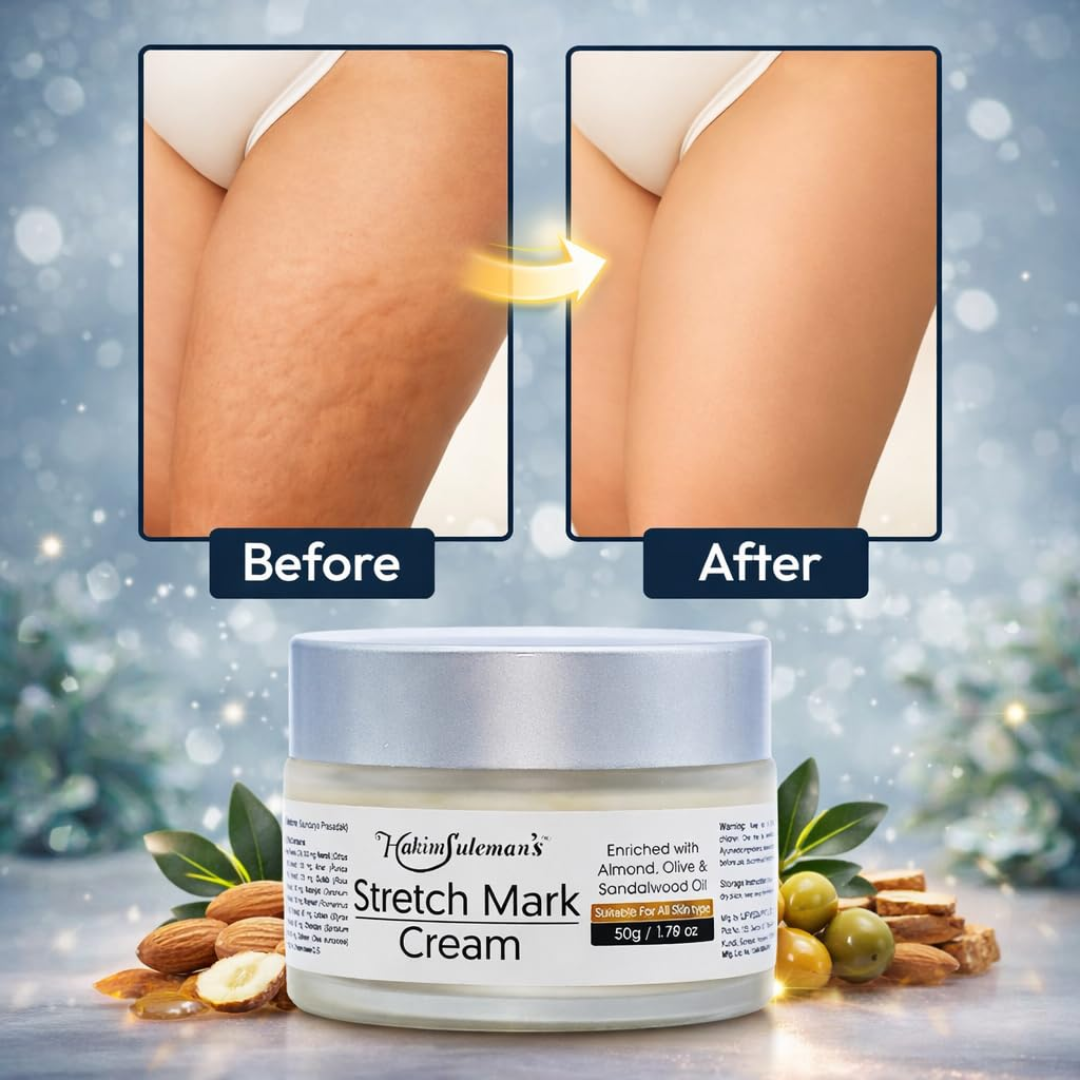 Hakim Suleman's Stretch Mark Cream | Premium Ayurvedic Formula with Almond, Olive & Sandalwood Oil | Visibly Fades Stretch Marks on Belly, Thighs & More