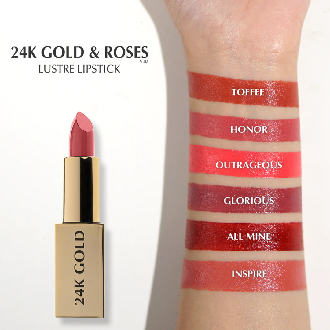 24K Gold & Roses Luxe Lustre Lipstick | Hydrating Radiant Finish, Long-Lasting Shine & Velvety Smooth
