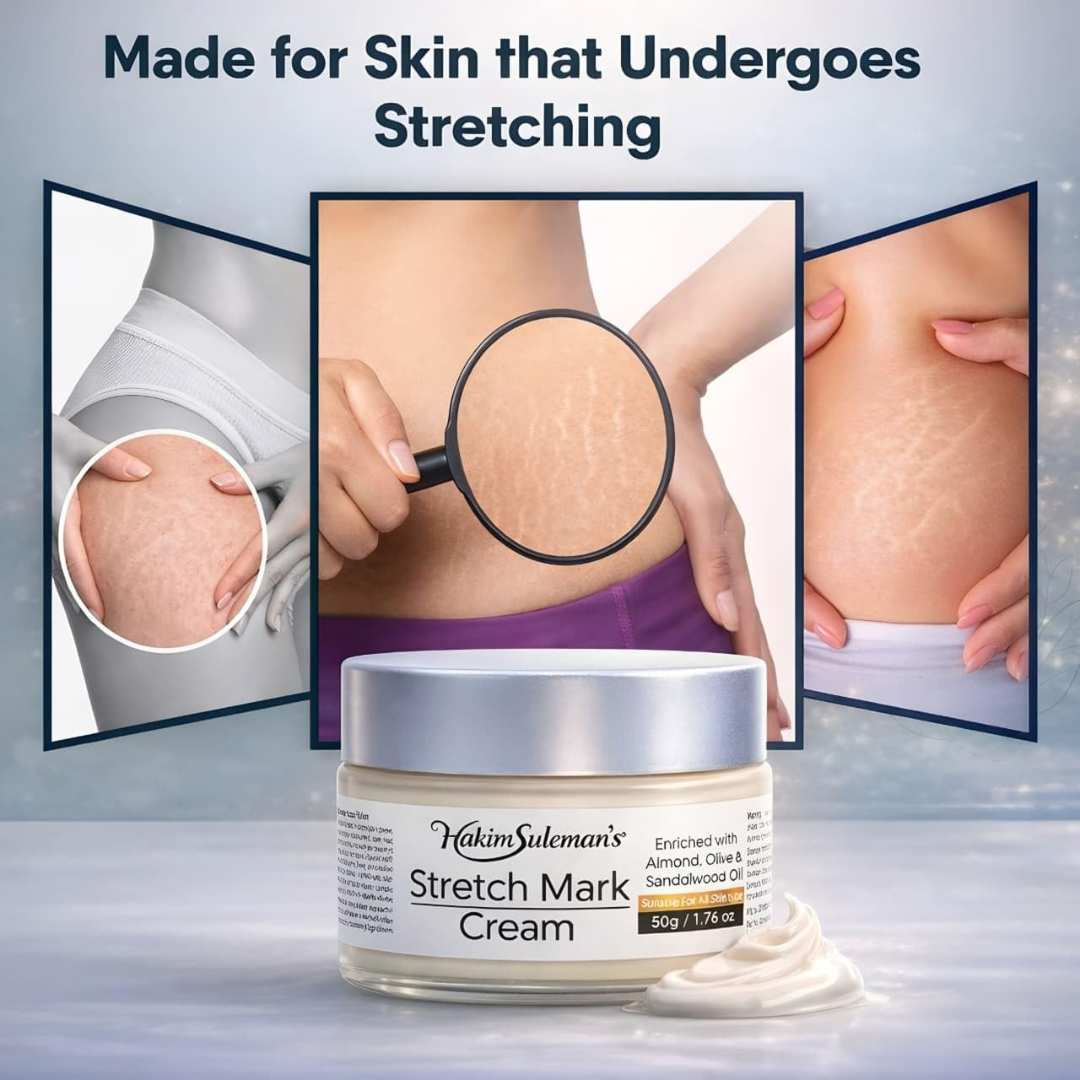 Hakim Suleman's Stretch Mark Cream | Premium Ayurvedic Formula with Almond, Olive & Sandalwood Oil | Visibly Fades Stretch Marks on Belly, Thighs & More