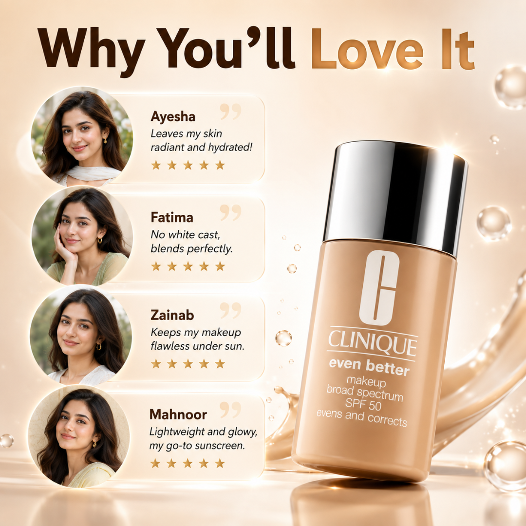Clinique Even Better Makeup Broad Spectrum SPF 50 – 50% OFF – The Ultimate Glass Skin Luminous Glow – Zero Oil, Zero Shine – Evens, Corrects & Brightens – Deep Hydration, UV Protection & Oil Control