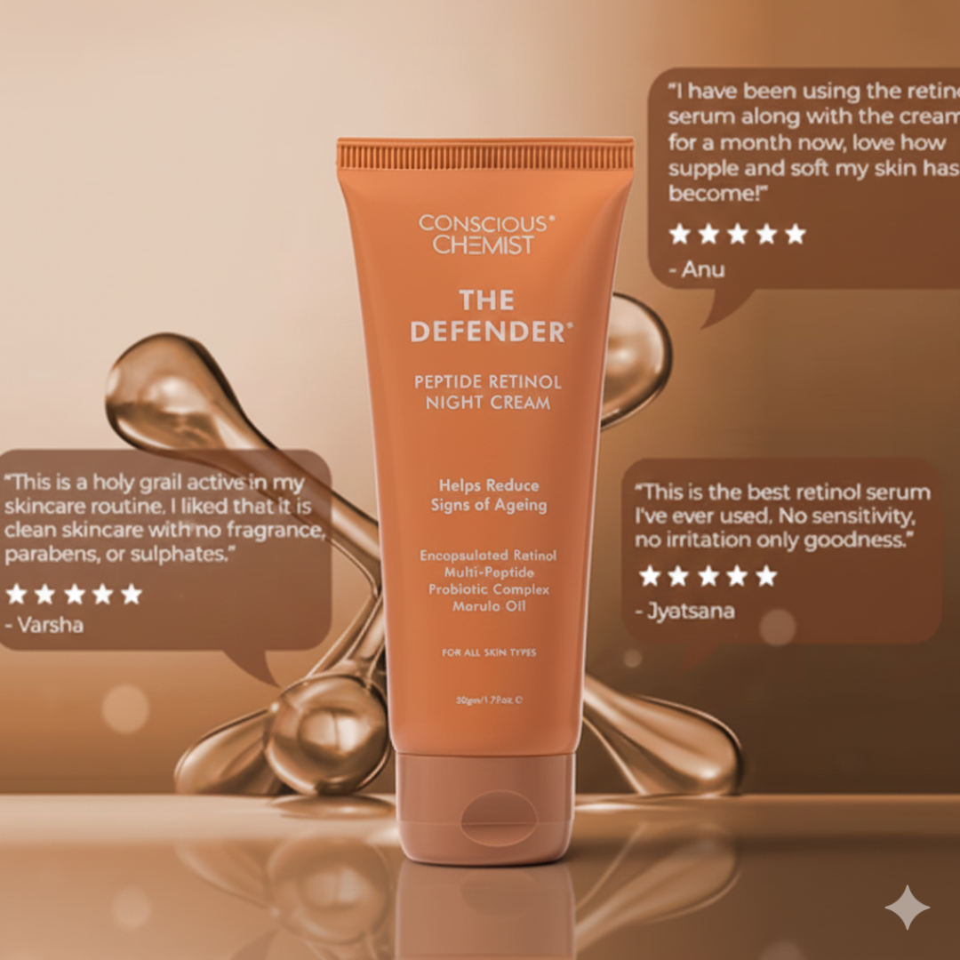 Conscious Chemist The Defender Retinol Night Cream | Fine Line & Wrinkle Care | Peptide-Powered Anti-Aging Moisturizer