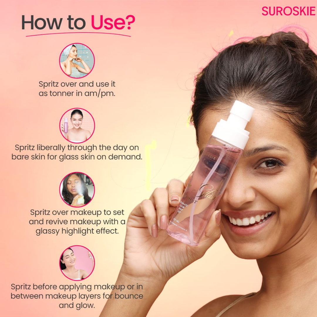 Suroskie Face Prep Bundle (Moisturizer Cum Primer + Rose Mist) - Flawless, Dewy & Long-lasting Makeup - Pore Minimizer & hydration (Best for all Skin Types)