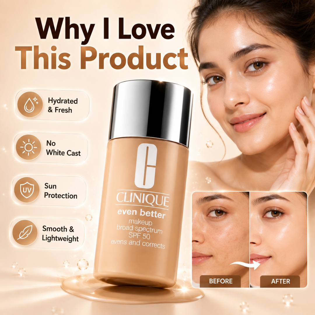 Clinique Even Better Makeup Broad Spectrum SPF 50 – 50% OFF – The Ultimate Glass Skin Luminous Glow – Zero Oil, Zero Shine – Evens, Corrects & Brightens – Deep Hydration, UV Protection & Oil Control