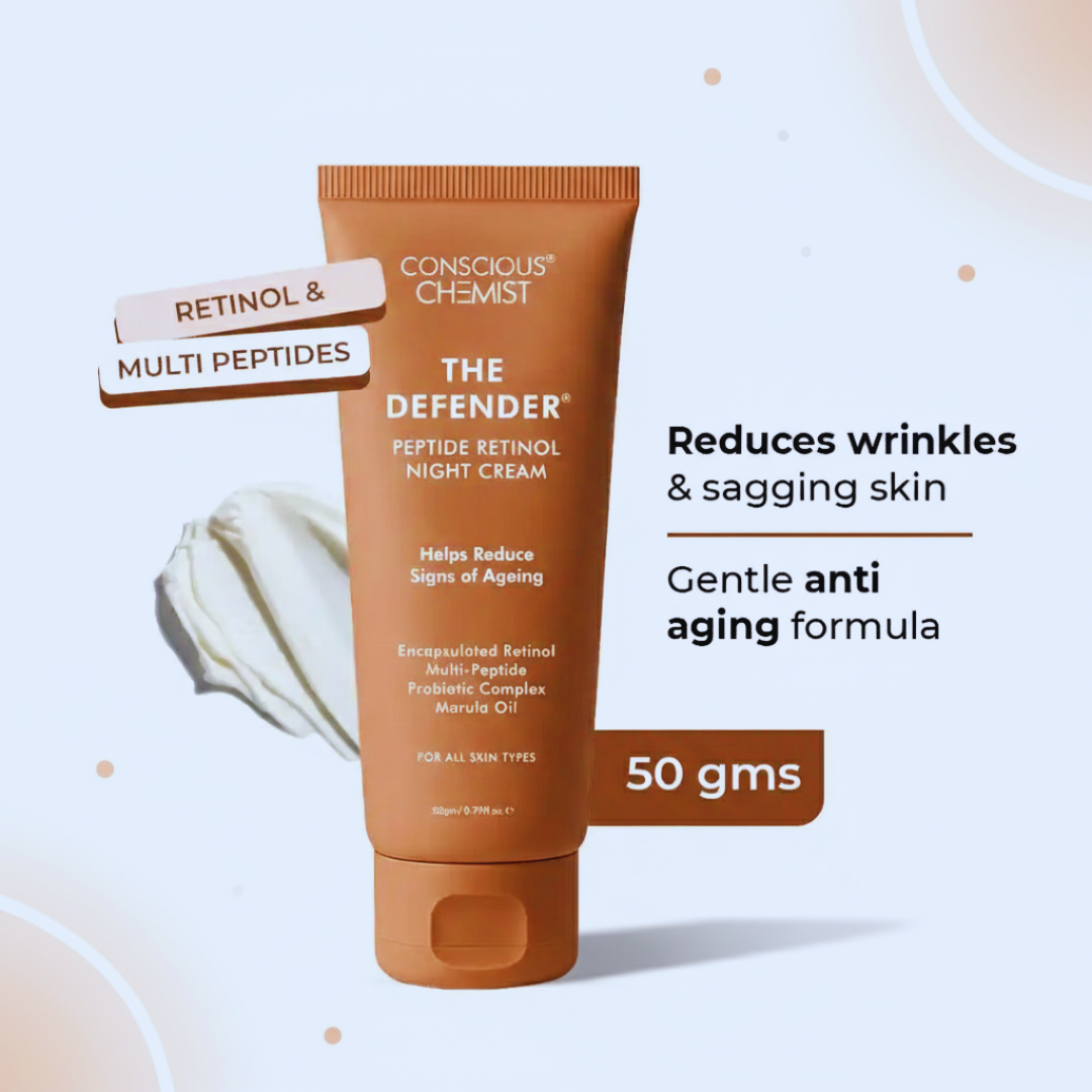 Conscious Chemist The Defender Retinol Night Cream | Fine Line & Wrinkle Care | Peptide-Powered Anti-Aging Moisturizer