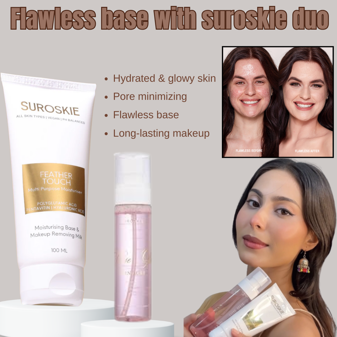 Suroskie Face Prep Bundle (Moisturizer Cum Primer + Rose Mist) - Flawless, Dewy & Long-lasting Makeup - Pore Minimizer & hydration (Best for all Skin Types)
