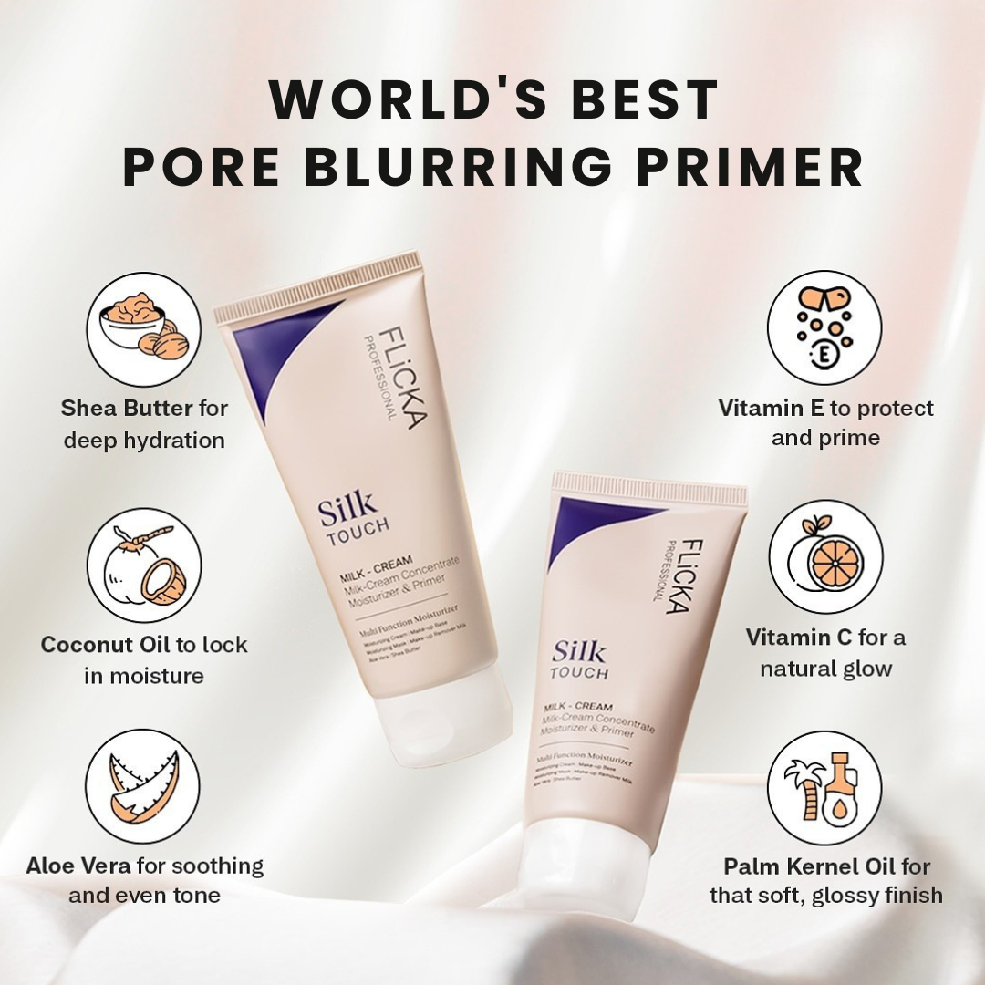 Flicka Silk Touch 3 in 1 Moisturizer and Primer for Face | Long-Lasting, Flawless and Dewy Makeup Base | Pore Minimizer | All Skin Types