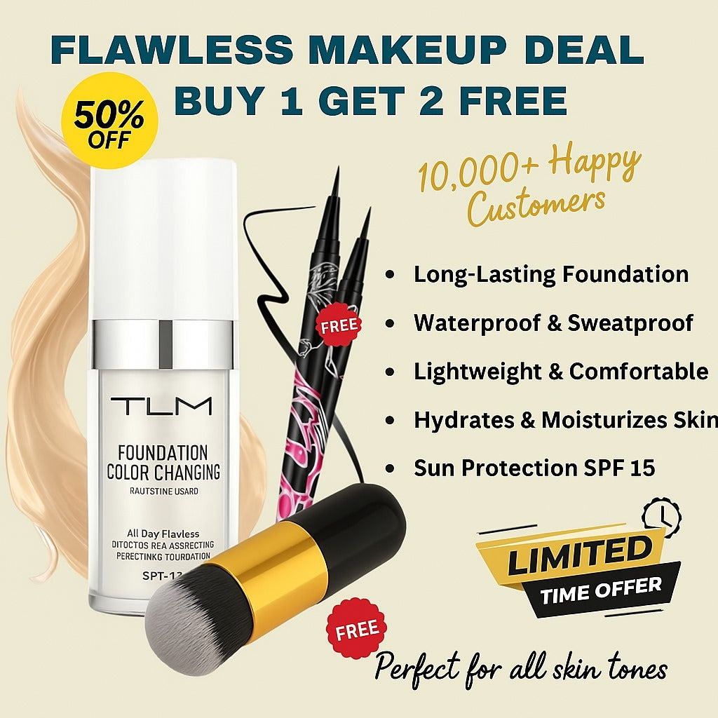 Flawless Makeup Deal: Buy 1 TLM Foundation & Get Free Blending Brush + Pen Eyeliner